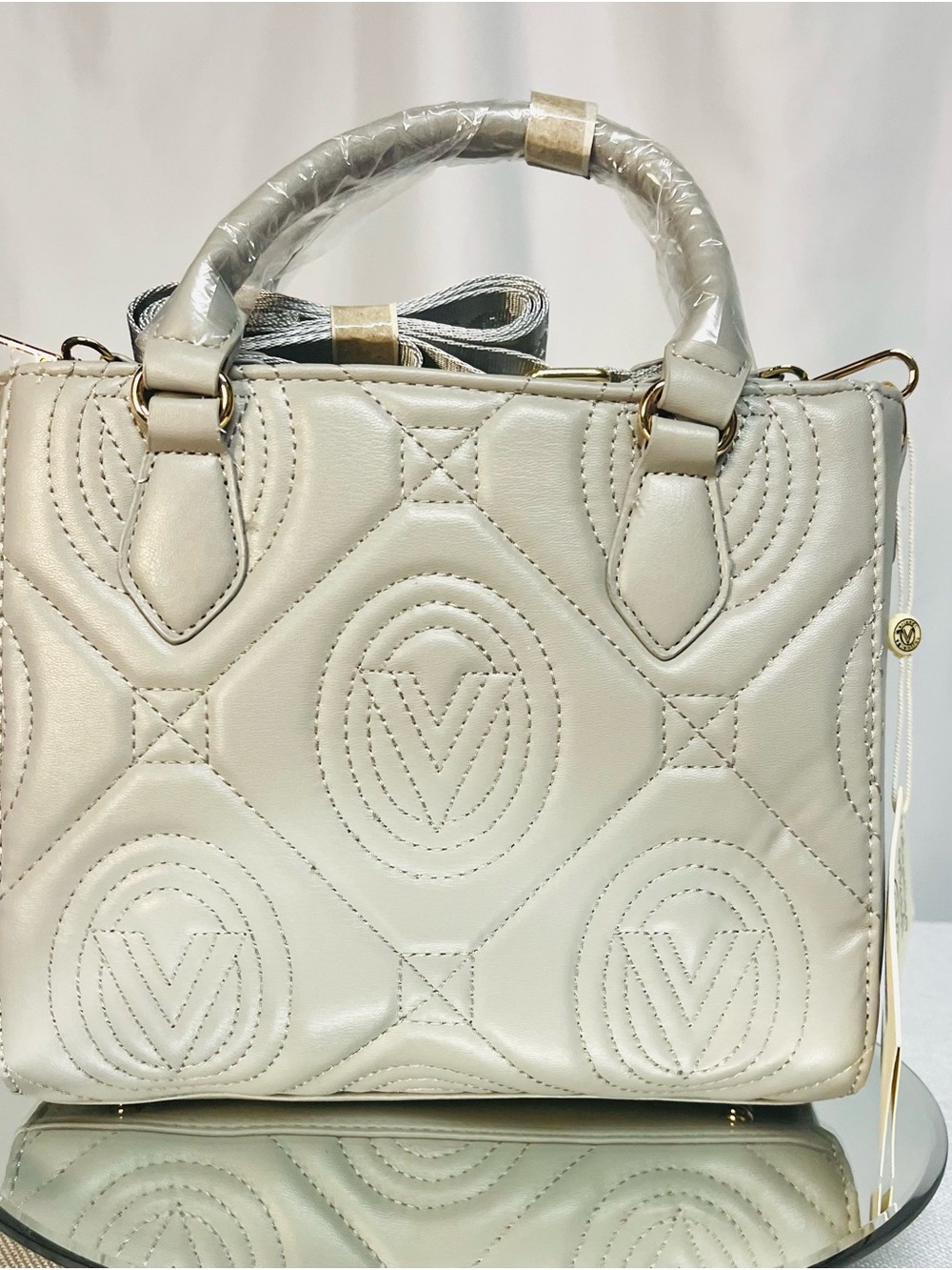 Valentino Orlandi Light Gray Quilted Crossbody Satchel with Guitar Strap - Picture 3 of 16